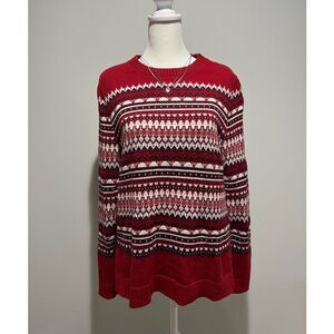 Croft & Barrow Red Striped Pattern Sweater Crewneck Knit Cozy Winter Women L